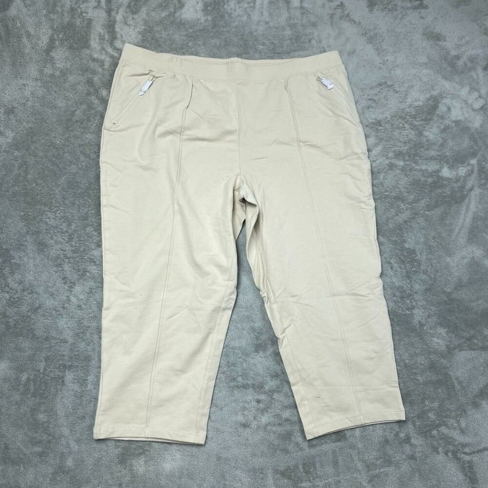 NEW *flaw* Beige Cropped Elastic Waist Womens Pants With Zipper Pockets a1513